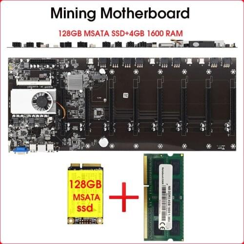 Riserless mining motherboard 8 GPU Bitcoin Crypto Etherum Mining with 128GB MSATA SSD DDR3 4GB 1600MHZ RAM SET