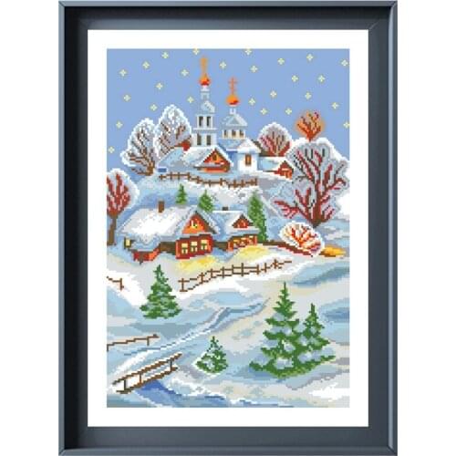 Dreampattern Merry Christmas cross stitch kits winter snow embroidery needlework sets 18ct 14ct 11ct white cloth DIY handmade