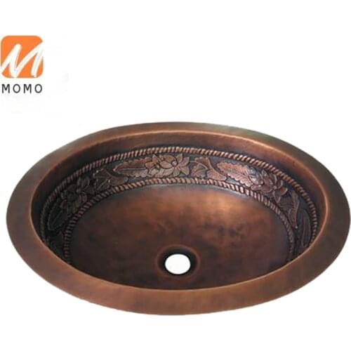 Hand Hammered Copper Bathroom Sink with Oval Shape Design