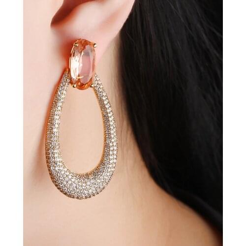 Drop Earrings Copper Gold Microscope Cubic Zirconia Hollow Water Drop Trendy Dangle Earrings Women Earrings Free Drop Shipping