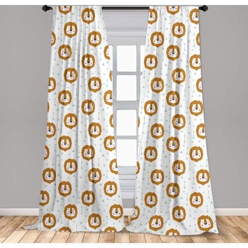 Lion Curtains of Triangles and Arrows with Cartoon Lion Portraits Window Curtains for Living Room Bedroom