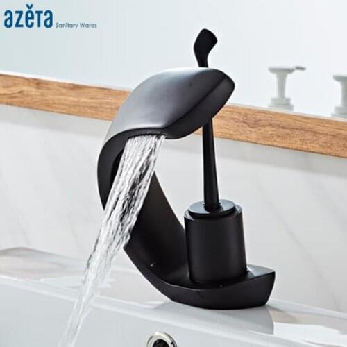 Azeta Black Basin Faucet Single Handle Deck Mounted Bathroom Vanity Sink Basin Mixer Tap Cold and Hot Water Basin Tap AT7906B