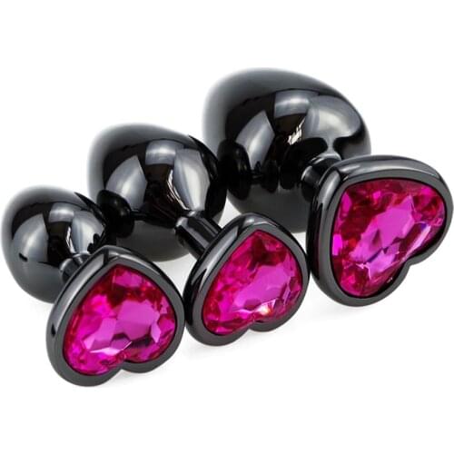 Black Metal Plated Stimulator Anal Beads Rose Red Crystal Jewelry Heart Butt Plug Couple Unisex Women Men Adult Game Sex Toys