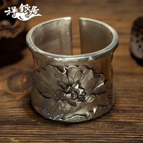 Technology in deep anaglyph stereo carve patterns or designs on woodwork 99 fine silver lotus pond moonlight bracelet