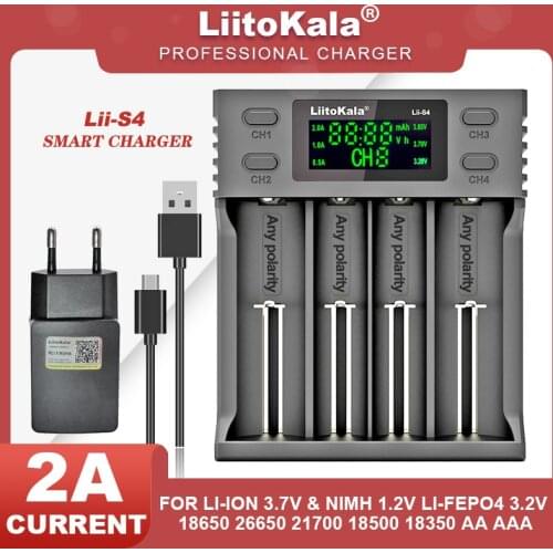 Liitokala Lii-S2 S4 PD4 402 202 Lii-S6 18650 Battery Charger 1.2V 3.7V 3.2V AA21700 NiMH li-ion battery Smart Charger+5V 2A plug