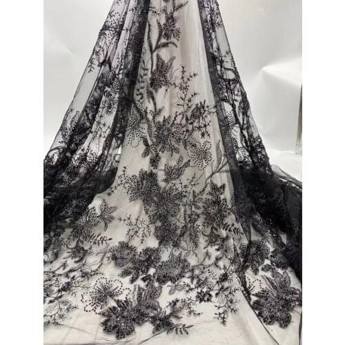 High Quality African French Lace Fabric with Beads Embroidered 7JRB-21.32701 African Tulle for Party Dress