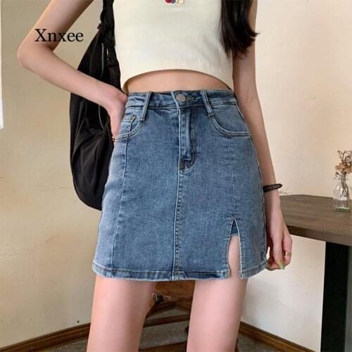 Y2K Sexy Blue Casual Mini Denim Culottes Women Fashion Skirt Skort Pocket Street Wear Korean Sweet High Waist Jeans Skirts