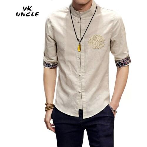 YK UNCLE Brand 2017 New Arrival High-end Atmosphere Luxury Leisure Fashion Embroidery Flower Chinese Style Mens Shirts Big Size