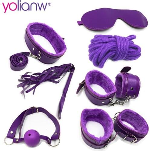 Yolianw Sexy 7 Pcs/Set Kit Fetish Sex Bondage Sex Toys for Couples, Nipple Clamps Foot Handcuff Ball Gag Whip Collar Eye mask