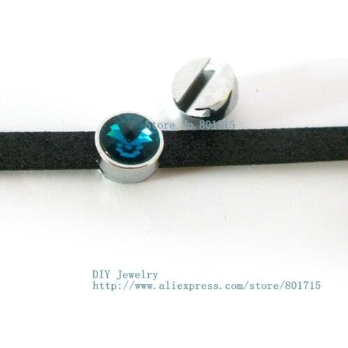 Brithday Gift birthstone-March-Sea Blue slide charms Internal Dia.8mm slide Charms Jewelry Finding fit 8mm wristband pet collar