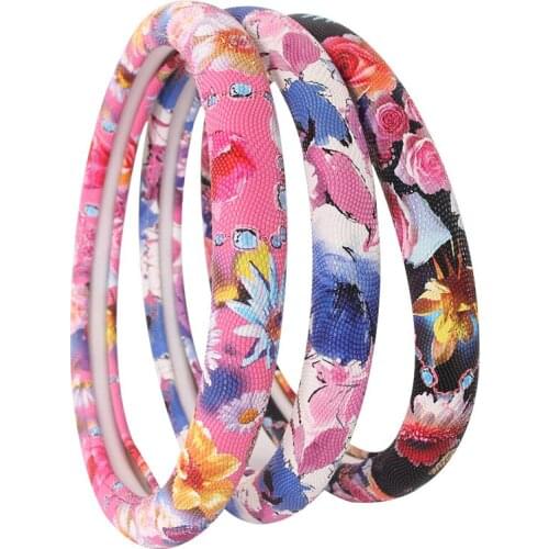 3D Rose Floral Print Women Car Steering Wheel Cover 38cm Universal Pink Auto Steering-wheel Cover Interior Styling Accessories