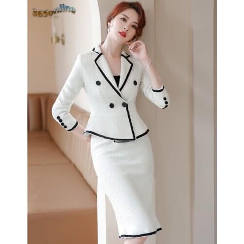 2020 Autumn Winter Formal Women Business Suits with Skirt and Jackets Coat High Quality Fabric OL Styles Professional Blazers