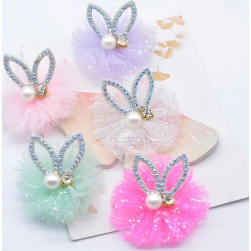 10Pcs 45mm Padded Shiny Sequins Kawaii Rabbit Round Chiffon Applique for DIY Clothes Shoes Hat Headwear Crafts Decor Patches