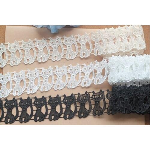 10Yards 4.5cm High Quality Cute Cat Lace Trim White Black Ivory Crocheted Applique Patch Embroidered Embellish for Cloth Crafts