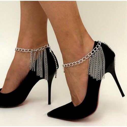 2PCS Ins Hip Hop Flashing Diamond Simple Personalized Tassel Shoe Chain Anklet 2021 New Fashion Street Accessories For Woman