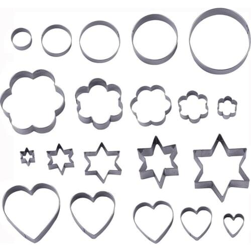 20pcs/set Stainless Steel Cookie Cutters Flower Star Heart Ring Shaped Biscuit Mold Fondant Clay Cutter Cookies Tools