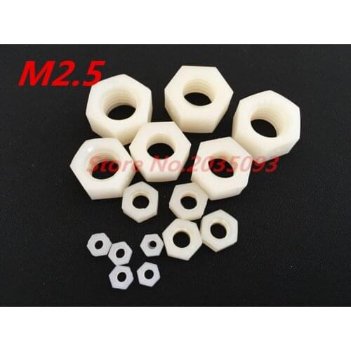 200pcs/Lot Free Shipping Metric Thread M2.5 Nylon Hexagon Nuts Screw Nuts Hex Nuts