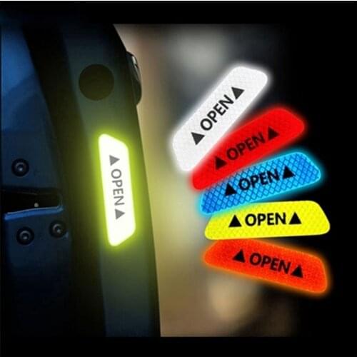 4Pcs Car OPEN Reflective Tape Warning Mark Open Notice Bicycle Accessories Exterior Car Door Stickers DIY