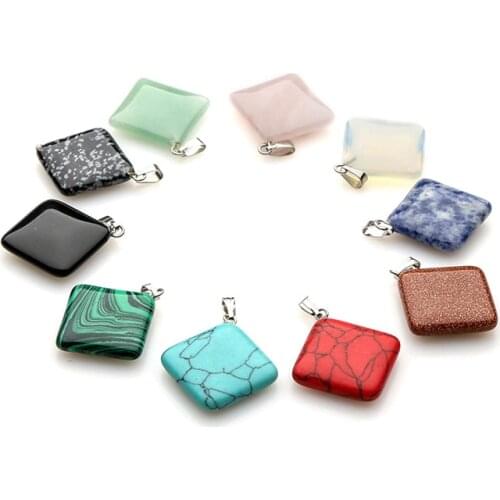 5Pcs/Pack 20mm Necklace Pendants Natural Semi-precious Stone Crystal Agate Rose Quartz Square Shape DIY For Necklace Earrings