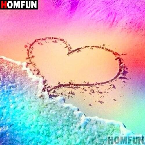 HOMFUN Full Square/Round Drill 5D DIY Diamond Painting "Sea sunset heart" 3D Diamond Embroidery Cross Stitch Home Decor A20063