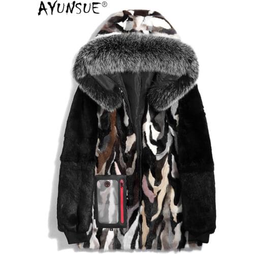 AYUNSUE Man Jacket Men Clothing Mens Genuine Mink Fur Coat Thick Parka Winter Clothes Shearling Jackets Hommes Veste LXR987