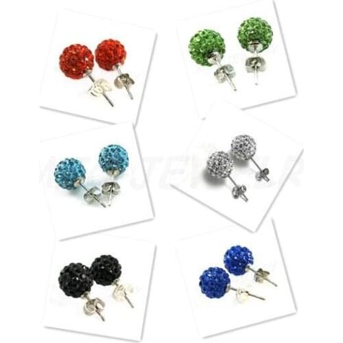Free Shipping!120 pair / lot mixed 15 random colors fashion 10mm CZ Disco Ball Bead earrings, Support mix order