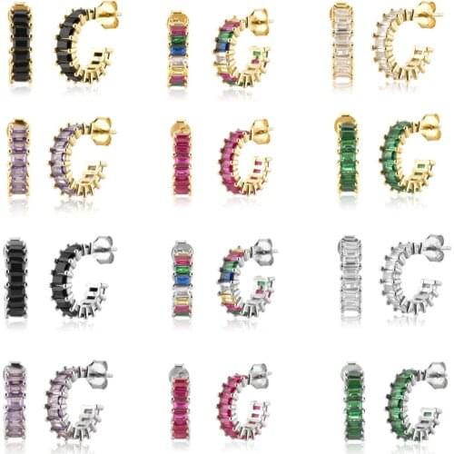 CCFJOYAS 6/12Pairs/Set 925 Sterling Silver Colorful Zircon Piercing Stud Earring for Women Simple Gold Silver Jewelry Set Wholes