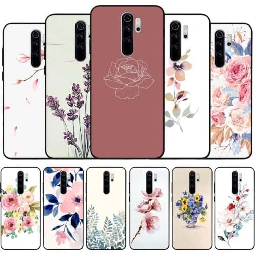 Watercolor flower black Silicone Phone Case For Redmi note 9 8 7 Pro S 8T 7A Cover