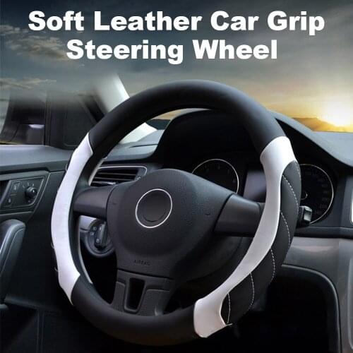 Car Steering Wheel Cover Universal Leather Hand-Stitched Steering Wheel Cover Embossed Handle Cover Auto Accessories
