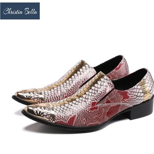 Christia Bella Designer Fashion Snake Pattern Men Party Leather Shoes Plus Size Pointed Toe Formal Man Shoes Business Footwear