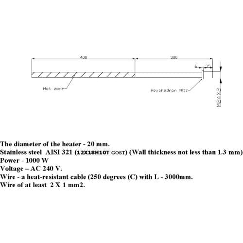 Electric Flange dia.20mm Cartridge Heater with Nut 240V/1000W Mold Heating Single end