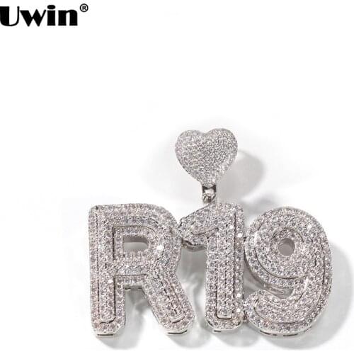 UWIN Custom Bubble Letter Pendant Necklaces Heart Bezel Iced Out CZ Personalized Plate Pendant Necklace Charm Hiphop Jewelry