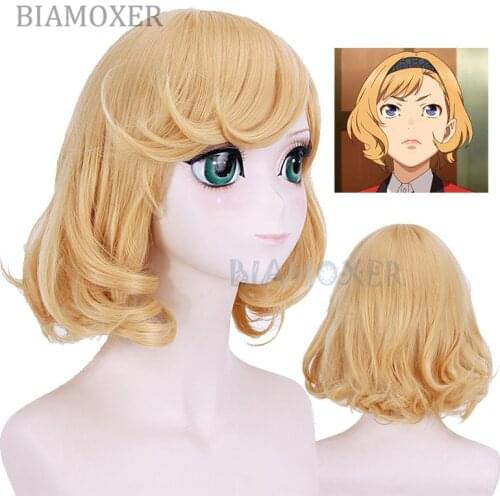 Itsuki Sumeragi Cosplay Wigs Kakegurui Yellow Synthetic Hair Shorts Wave Gold Hair Wig