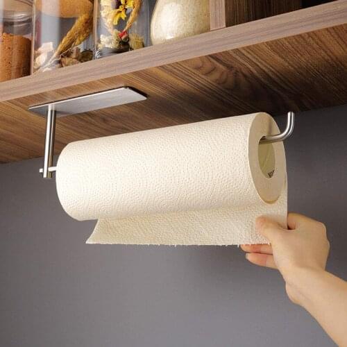 Kitchen Roll Paper Holder Towel Hanger Bar Cabinet Rag Stainless Steel Storage Rack Self-adhesive Accessories Wall Hanging Shelf