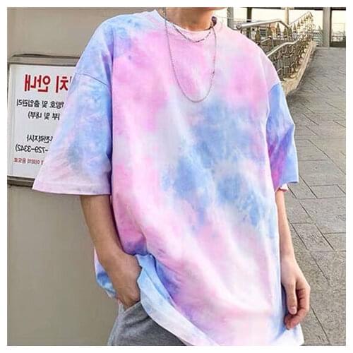 Summer mens fashion tie-dyed short-sleeved T-shirts Korean loose half-sleeve tops