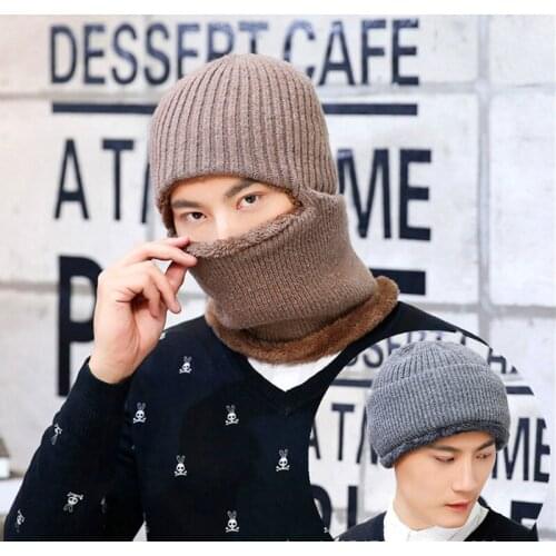 Hot Winter Women Men Knitted Wool Cap Hat Outdoor Thickening Riding Masked Wind Collar Scarf Hat Unisex Ear Flap Winter Hat