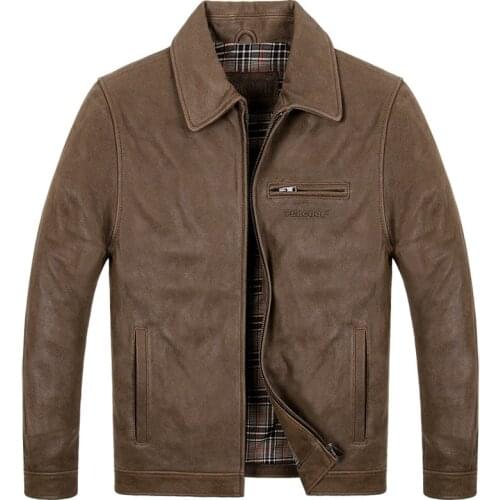 Genuine Leather Jacket Men Real Cow Leather Autumn Winter Jacket for Mens Clothing Vintage Plus Size Jacket Casacos A005-2 YY766