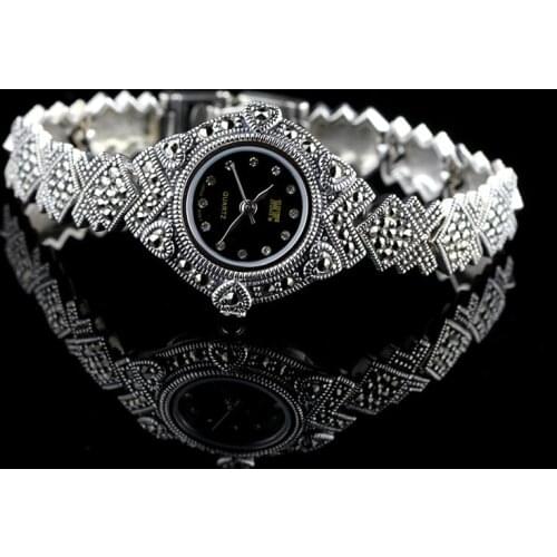 New Limited Edition Classic Elegant S925 Silver Pure Thai Silver Bracelet Watches Thailand Process Rhinestone Bangle Dresswatch