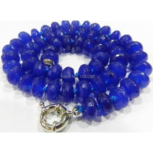 Wholesales design gift 5x8mm Faceted Blue chalcedony Roundel Beads Necklace 18" ! JT5991
