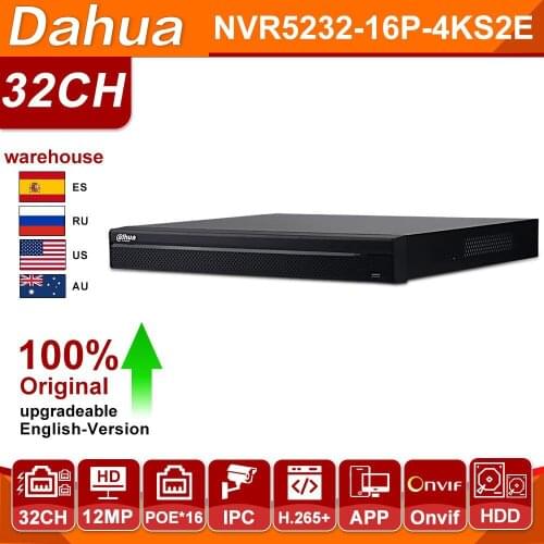 Original Dahua NVR NVR5232-16P-4KS2E DH Pro 32CH 16CH PoE Port Support Two Way Talk e-POE 800M Network Video Recorder System