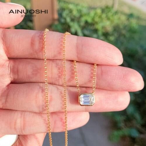 AINUOSHI Classic Emerald Cut 5x6.5mm Moissanite Necklace For Women 925 Silver Jewelry Gifts