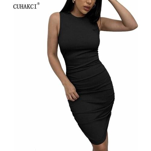 CUHAKCI Knitted Dress For Women 2021 Spring Summer Clothes Sleeveless Sheath Female Round Neck Sexy Bodycon Robe Femme Vestidos