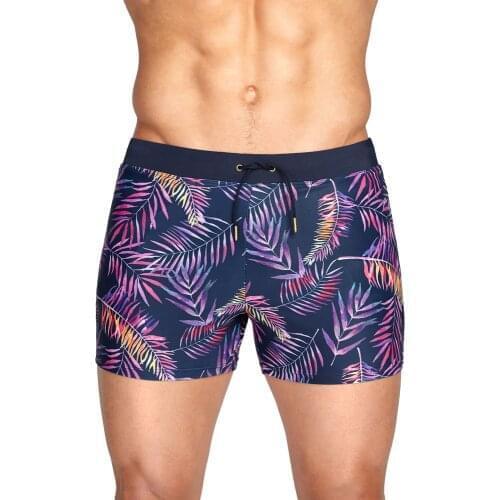 New Mens Leaf Printed Pocket Boxer Swimming Trunks Fashion Beach Shorts Beach Bathing Suit Sexy Swim Suit Pretty Boys Surfing