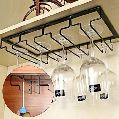 Hanging Rack Under Cabinet Stemware Organizer Glass Goblet Iron Rack Bar Tool Wine Glasses Holder Bartender Stemware