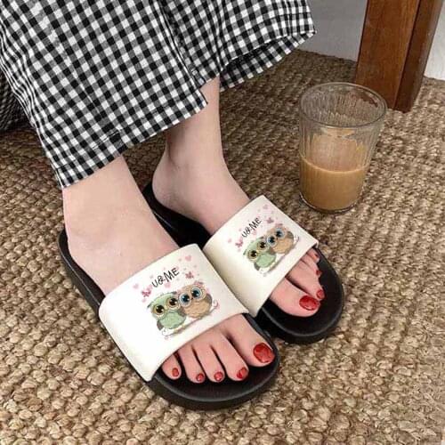Summer Shoes For Women Kawaii Owl Pattern Home Bathroom Flip Flops Cartoon Non-slip Slide Beach Sandals Fashion Ladies Slippers