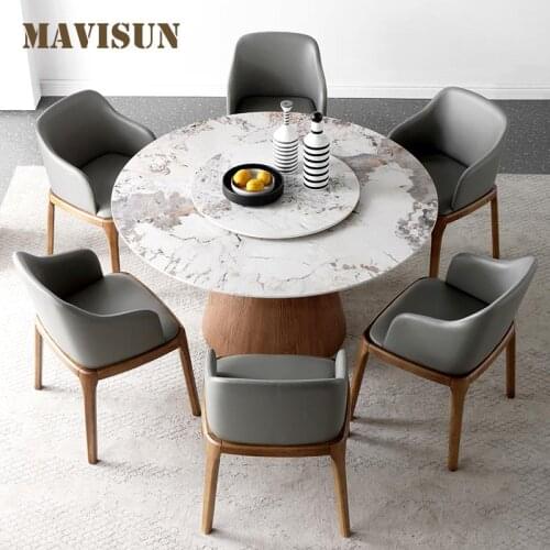 Modern Minimalist Marble Rotating Table Small Apartment Practical Solid Wood Round Dining Table With Turntable For Living Room