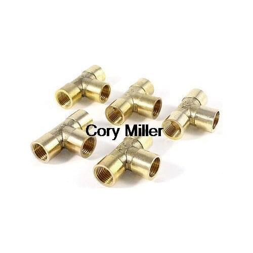 Brass 1/4"PT F/F Female T-Shape 3 Way Equal Joint Pipe Fitting Adapter