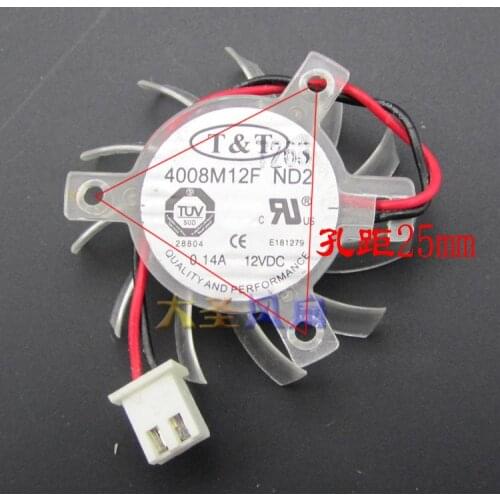 T&T 4008M12F DC 12V 0.10A 37X37x10mm 2-Wire Server Cooling Fan
