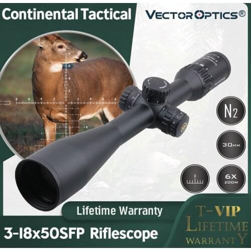 Vector Optics Continental 3-18x50 Tactical Rifle Scope Hunting Riflescope 1/10 MIL 90% Light For Long Range Precise Shooting