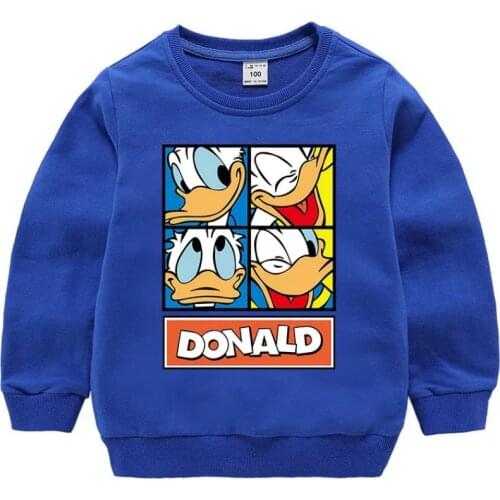 Cartoon Donald Duck Girl Boy Hoodies Sweatshirt Childrens Clothes Letter Print O-Neck Pullover Fashion Long Sleeve Kids Tops